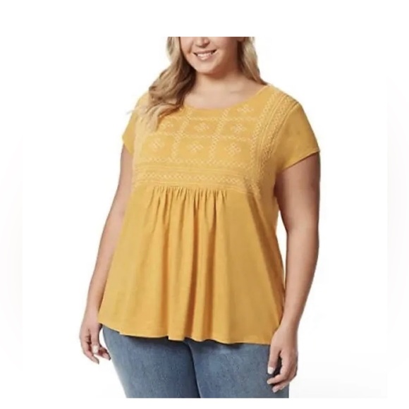 Gloria Vanderbilt Tops - Gloria Vanderbilt | Ladies' Embroidered Tee | Crewneck | Sunflower (Yellow) | XL